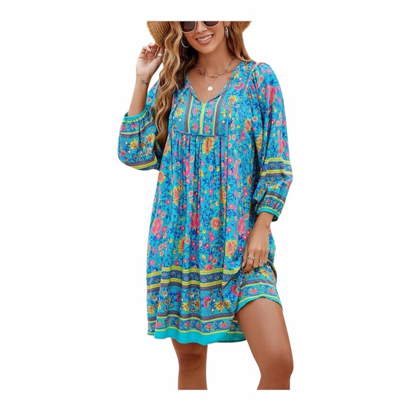 Bluetime Dresses & Skirts - Bluetime Floral Boho Summer V Neck Flowy Beach Dress